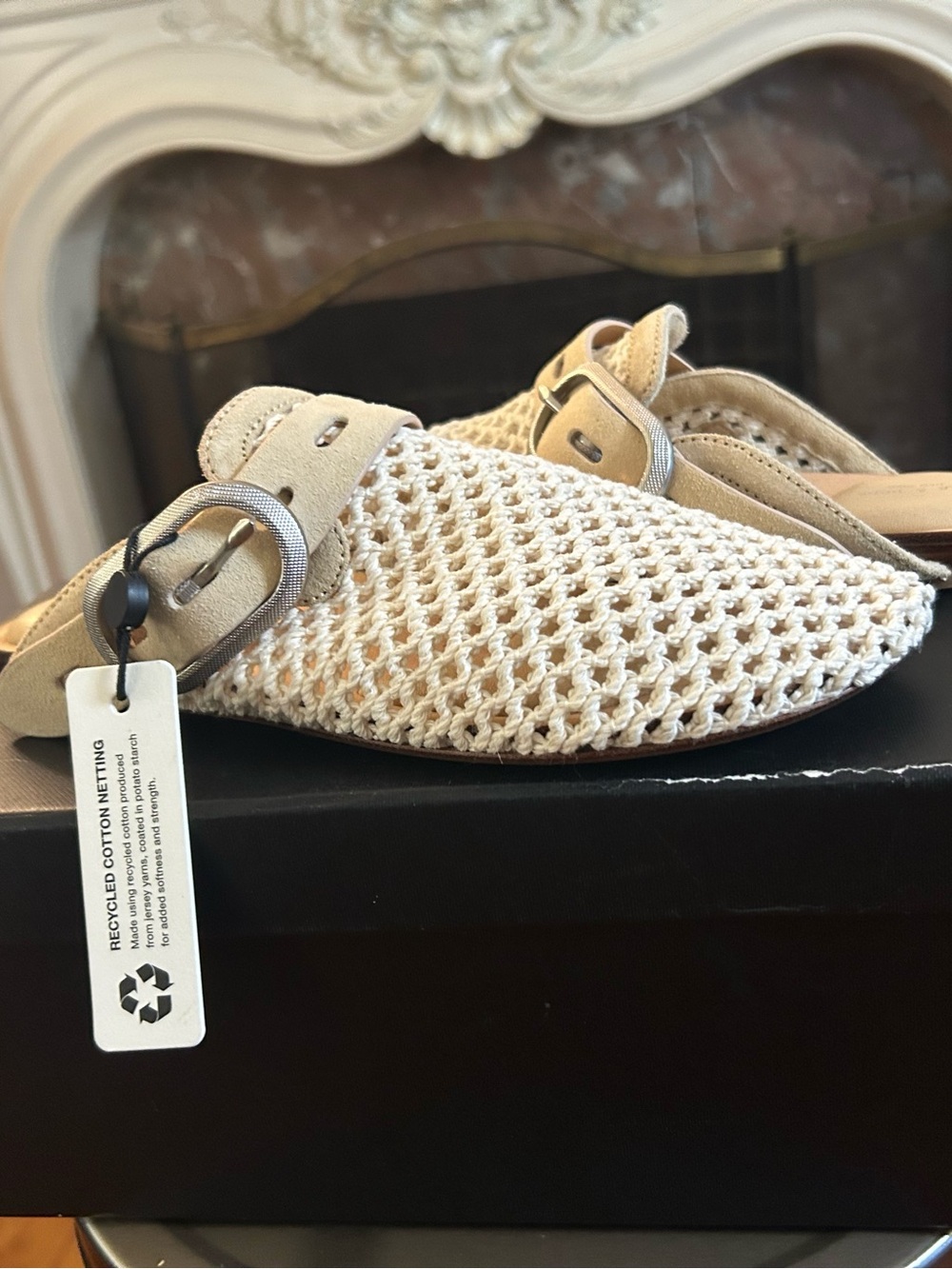 rag & bone Cream Crochet Mule Sandals with Buckle